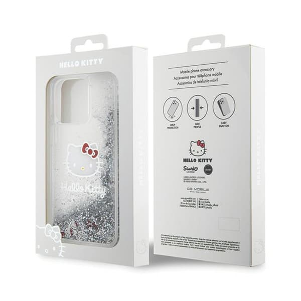 Hello Kitty Liquid Glitter Charms Kitty Head - iPhone 15 Pro Max-skal (Silver)