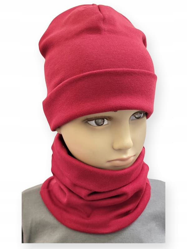 Set Hatt + Halsduk barnset storlek 52-56 dubbel bordeaux