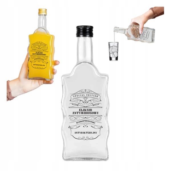 FALA Glasflaska 500 ml Med Tryck ANTIVIRUSELIXIR 0,5L Hembränt