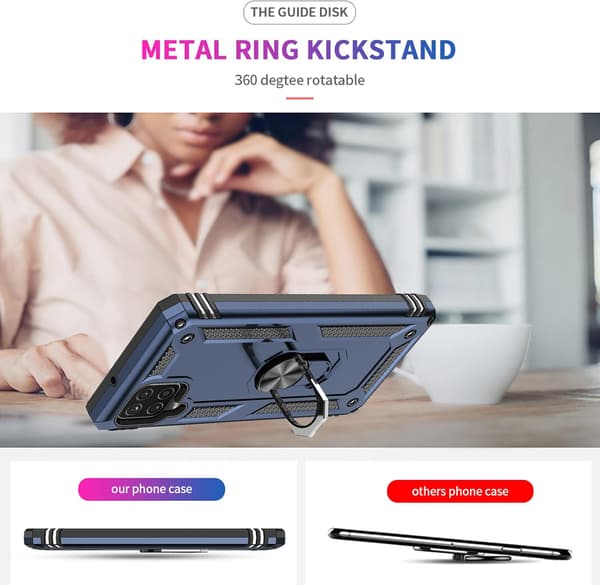 ETUI TIL SAMSUNG GALAXY A12 6,5" ETUI MARINEBLÅ ARMOR RING + 2X GLAS