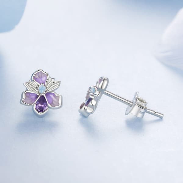 Silverörhängen, lila blommor, irisar, 925 silverörhängen