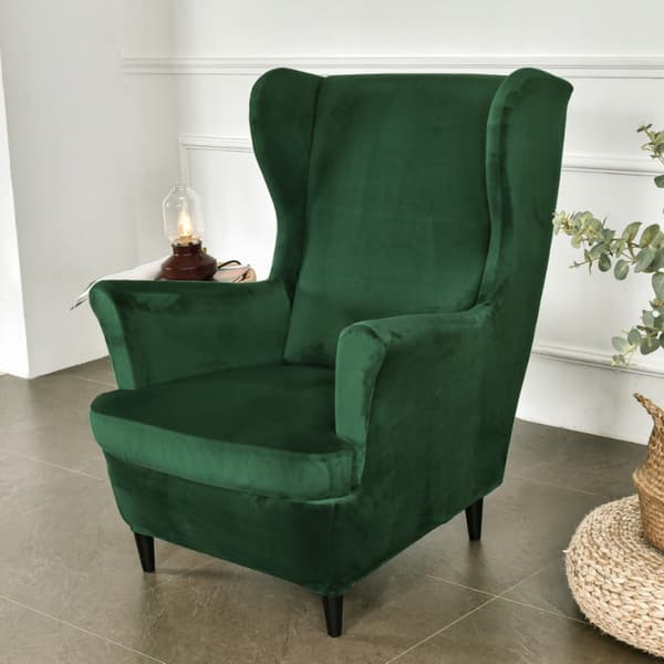 Wingback-tuolin päällinen, joustava sametti, XL, vihreä, yleisistuin