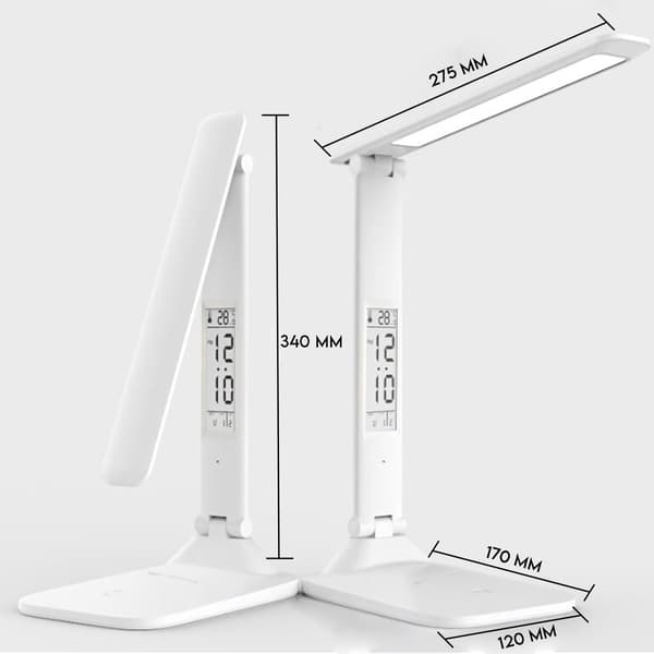 Vit LED skrivbordslampa med klockdisplay för barn