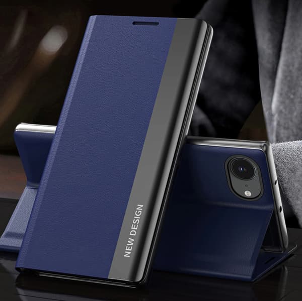 Sleep Case Pro iPhone 16e:lle, jossa läppä ja teline - sininen