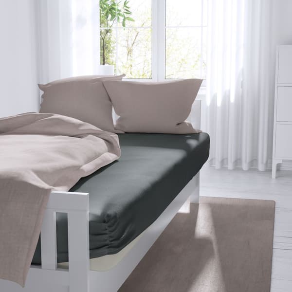 Ens färgad springlakan Lyx - mörkgrå 180x200 med elastisk