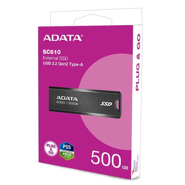 ADATA SC610 SSD 500GB musta, USB 3.2, 550MB/s
