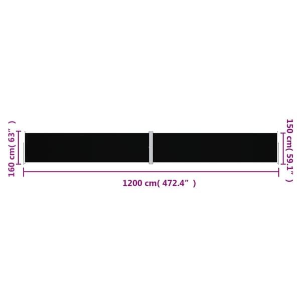 vidaXL udtrækkelig sidemarkise sort 160x1200 cm