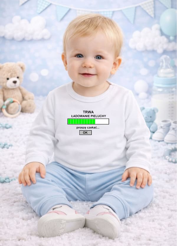 Babybody 86 "Blöjpåfyllning" tryck, 100% bomull, VIT