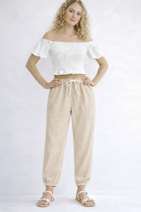 DAMMUSLINBYXOR Barn Sommar BOMULL 100% Luftig BEIGE