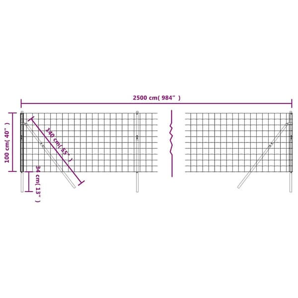 vidaXL Trådnätsstängsel, Antracit, 1x25 m