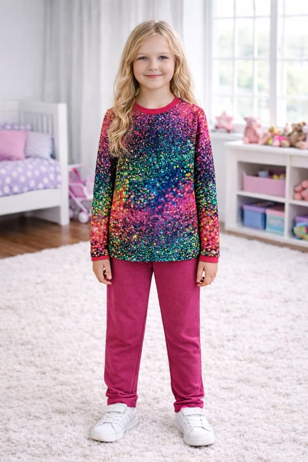 134 Flickblus, långärmad, DIGITALTRYCK, bomull, 100% GLITTER