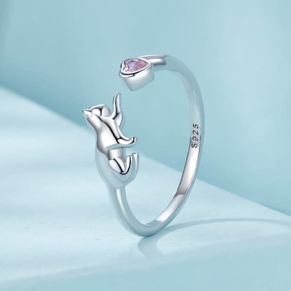 Silver universalring, kattunge med hjärta, silver 925