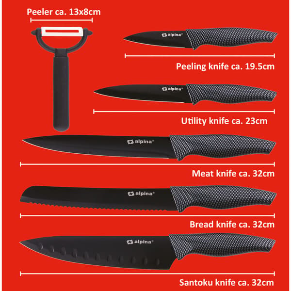 Alpina - INOX knivsæt i rustfrit stål, 6 dele (sort)
