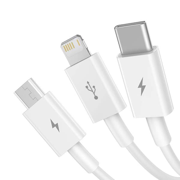 Baseus Superior Data USB-pikalatauskaapeli M+L+C-laitteille 3.5A 0.5M (valkoinen)
