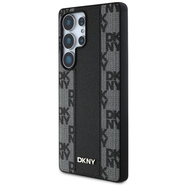 DKNY MagSafe-etui i læder med ternet mønster til Samsung Galaxy S25 Ultra, sort