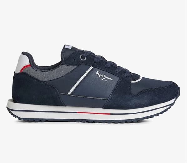 Pepe Jeans marinblå herrssportsko av äkta läder storlek 45