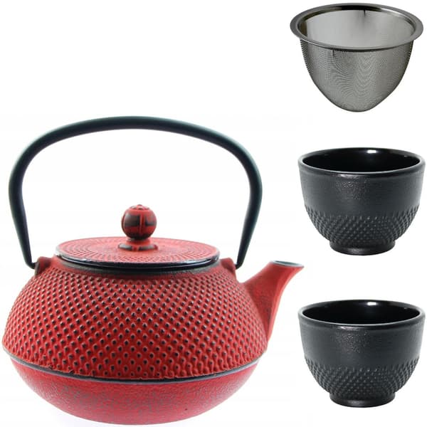 Støbejernskedel 0,8 l med tesi og teinfuser + 2 kopper