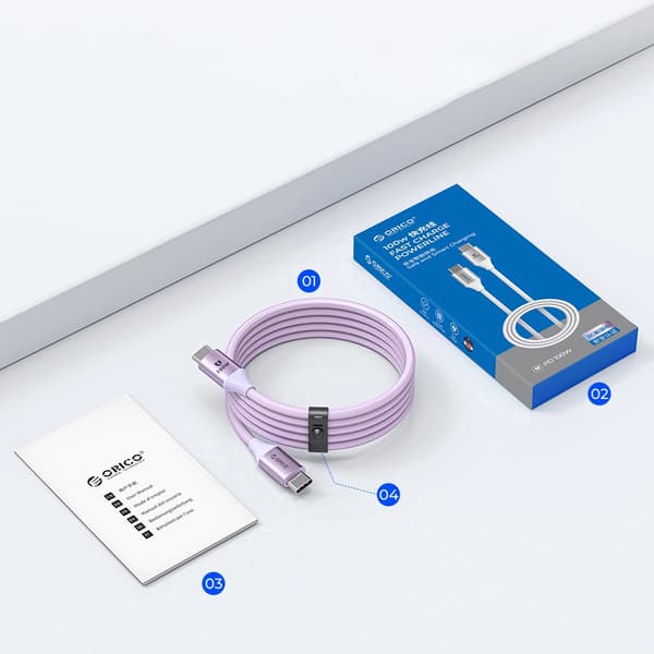 Orico CDX 100W 5A strømforsyning USB-C - USB-C 1m kabel - Lilla