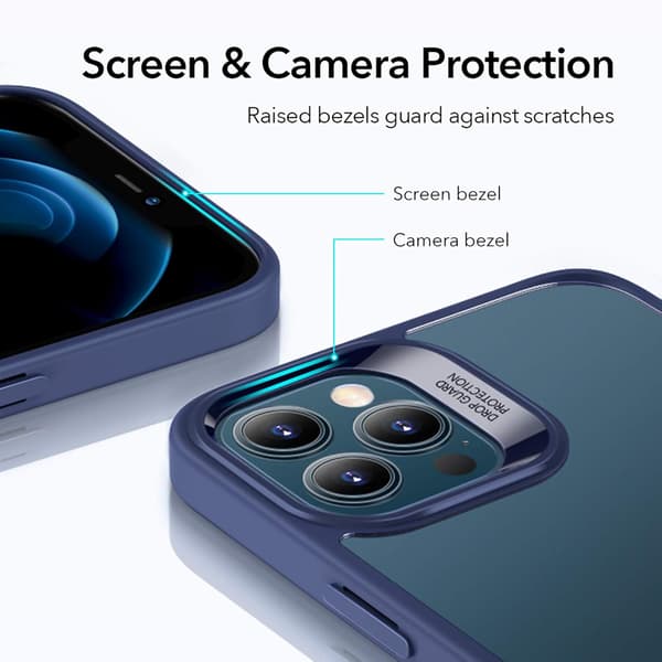 ESR ETUI TIL APPLE IPHONE 12 PRO MAX SILIKONE MED MARINEBLÅ RAMME