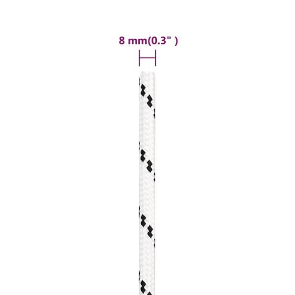 vidaXL Flätad segelrep, vit, 8 mm x 100 m, polyester