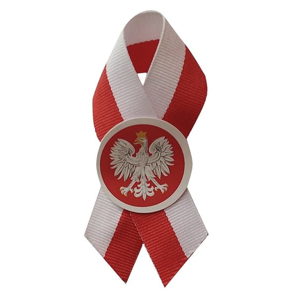 Valko-punainen nauhakukkaro Puolan vaakunalla 2 cm