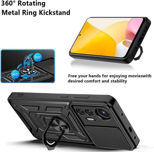 ARMOR ETUI TIL XIAOMI 12 LITE SORT KAMERABESKYTTELSE MED RING