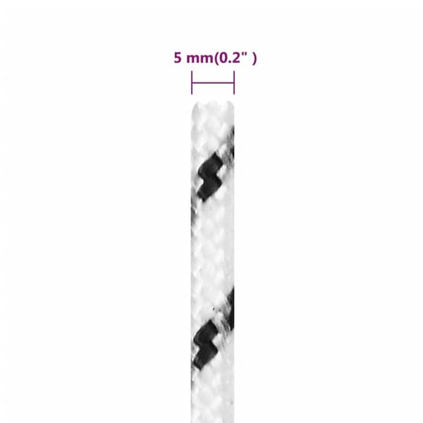 vidaXL Flätad segelrep, vit, 5 mm x 100 m, polyester