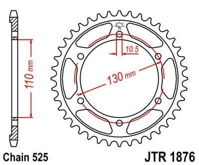 JT R1876-43 stål baghjul, 43T, størrelse 525