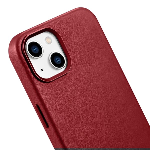 iCarer Case Læderetui i ægte læder til iPhone 14 Plus rød (MagSafe-kompatibel)