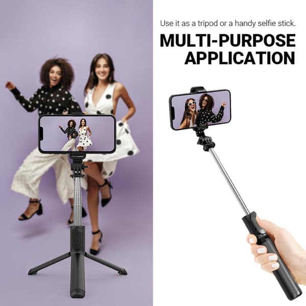 Crong SelfieGo Lite - Kompakt Bluetooth Selfie Stick-stativ (Sort)