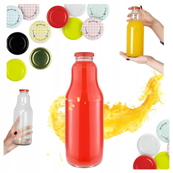 FRUIT-flaska 1L glasflaskor för juice, sirap, honung 1000ml + LOCK