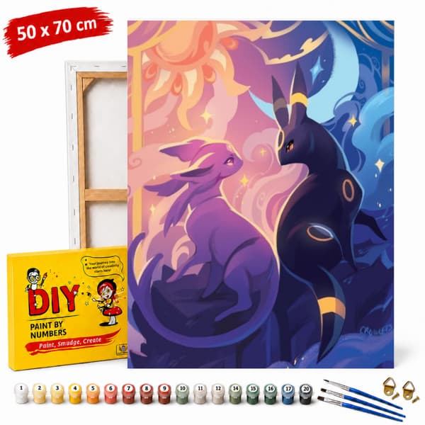 Pokémon måla efter nummer-bild med ram Umbreon och Espeon 50x70 cm