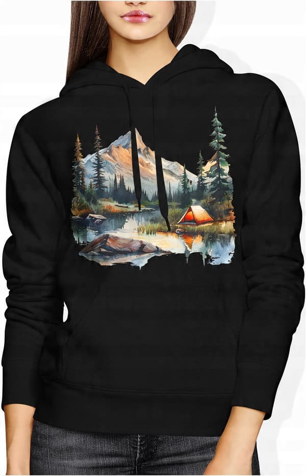Damtröja MOUNTAINS FOREST NATURE MED TRYCK TRYCK BOMULL CAMPING RIVER S