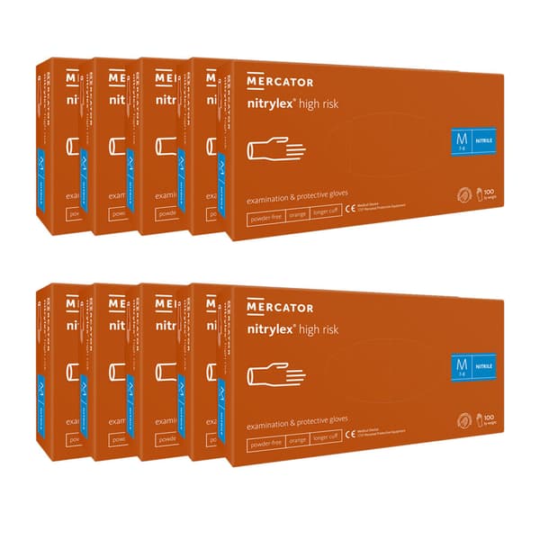 Nitrilhandskar M orange Mercator Nitrylex High Risk 100 st kartong 10-pack