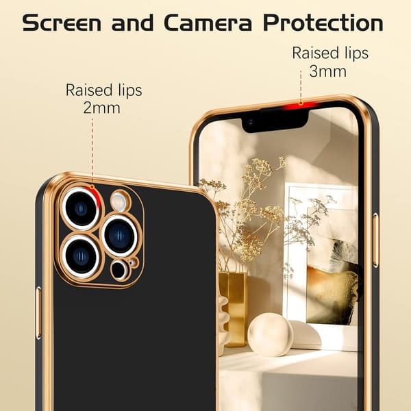 ETUI TIL APPLE IPHONE 13 PRO MAX SILIKONE SORT GULD HOLDER