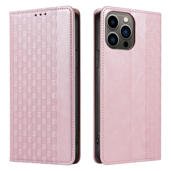 Magnetremskal iPhone 14 Plus Flip-skal Plånbok Mini Snodd Stativ Rosa