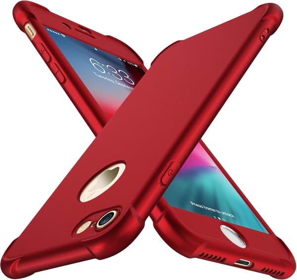 RØDT ETUI TIL IPHONE 7/8 4,7' 2x HÆRDET GLAS