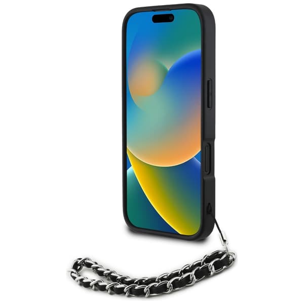 Karl Lagerfeld Saffiano Krystal Etui med Kæde til iPhone 16 Sort