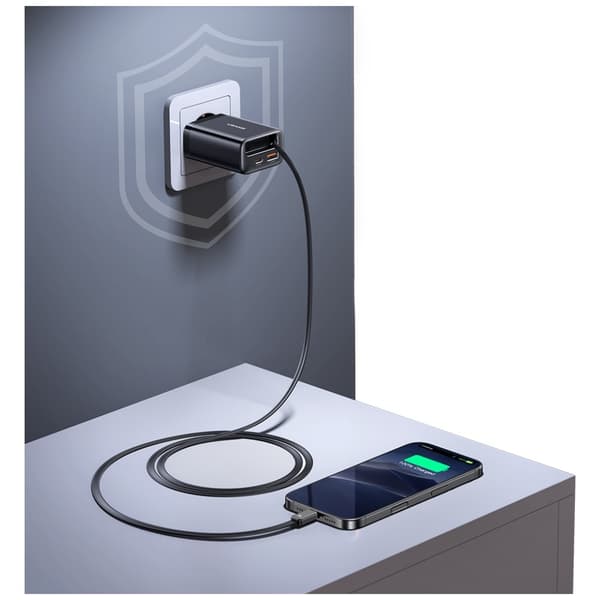 USAMS Xiang Series CC296 30W Vægoplader 1xUSB-C 1xUSB-A + USB-C Kabel Sort