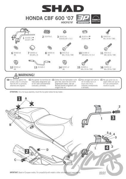 Shad 3p Side Case Brack til Honda CBF 600