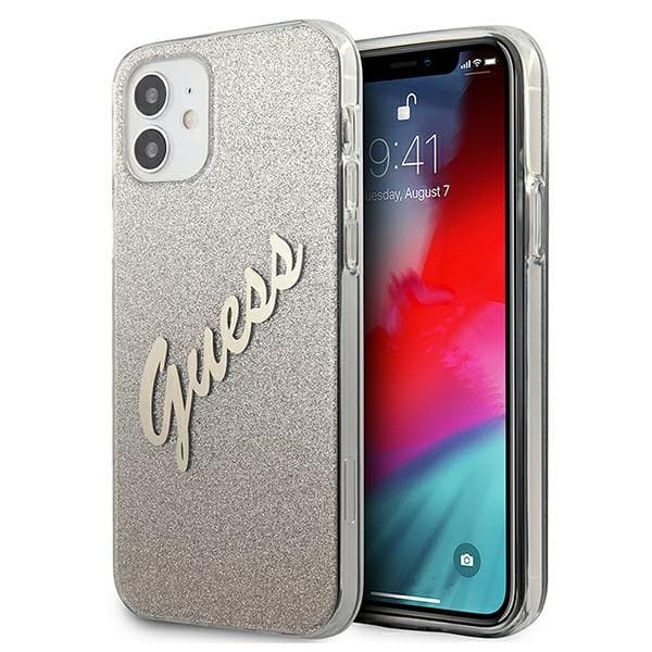 Guess GUHCP12SPCUGLSGO iPhone 12 mini 5.4 guld/guldfärgat hårt skal Glitter Gradient Text