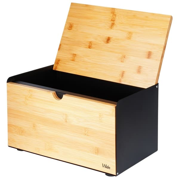 Brödbox bambu metall svart dubbel lock 35,5x22x20,5 cm