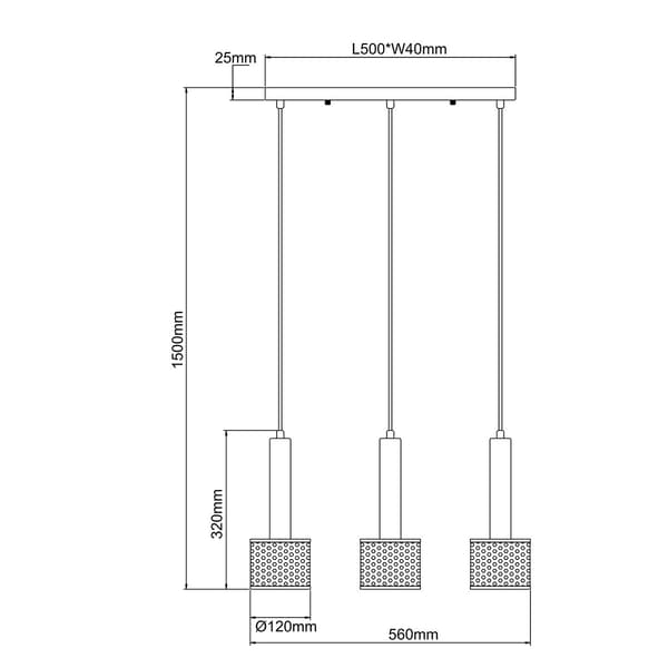 HÆNGELAMPE AMO 3 E27 SORT LYS PRESTIGE LP-0702/3L GD