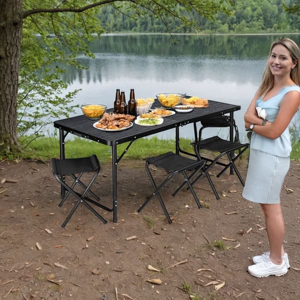 TRAMP campingsæt, foldbart, 120x60 cm, sort træ, sort