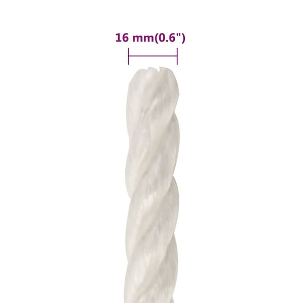 vidaXL Arbetsrep, Vitt, 16 mm, 100 m, Polypropylen