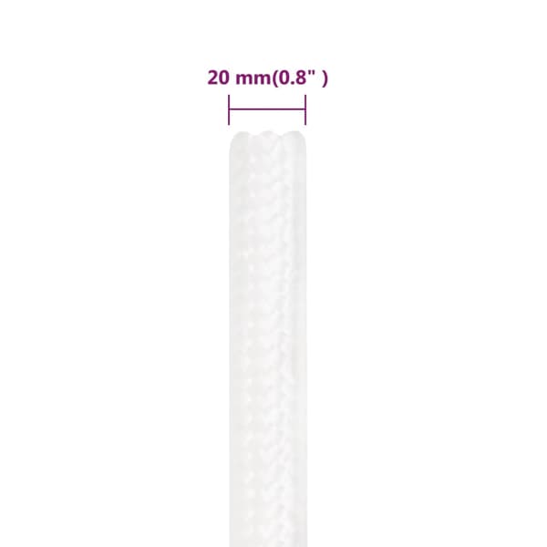 vidaXL Segelrep, heltäckande vitt, 20 mm, 100 m, polypropen