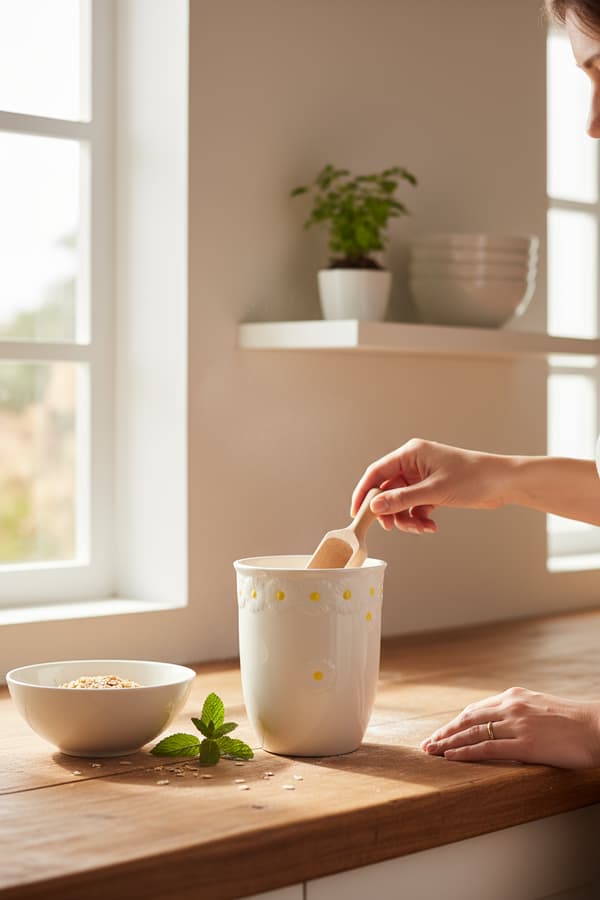 KERAMISK MADORGANIZERBEHOLDER TIL LØSE GENSTANDE 16 CM DAISY LINE