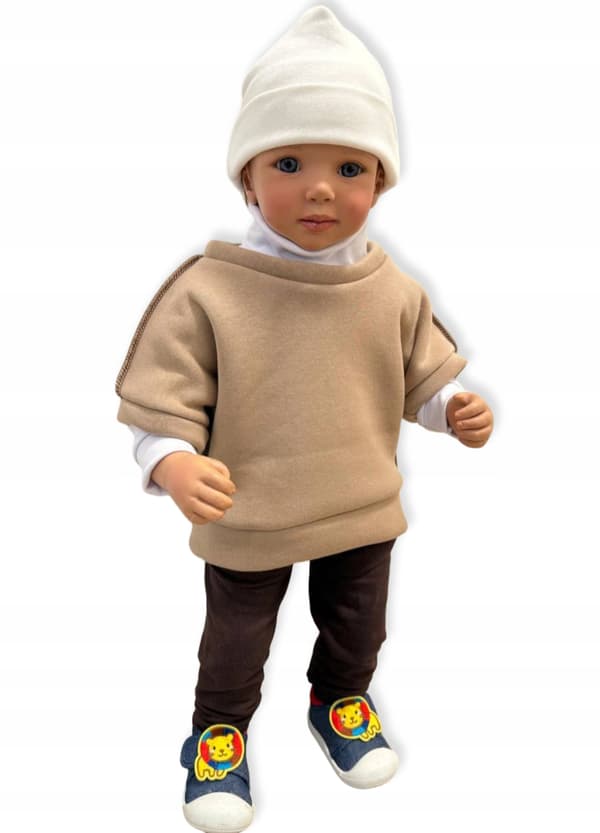 Barn PONCHO 134 VÄST cape VÄRMARE bomull med fluff BEIGE