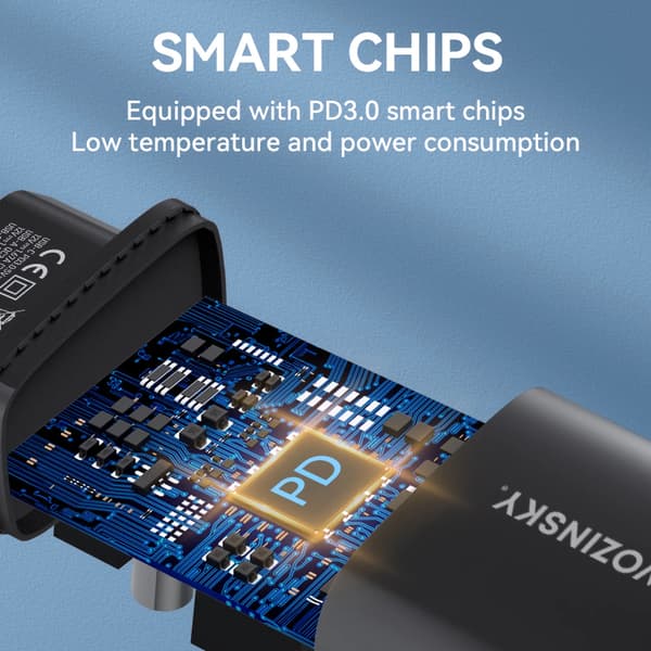 Wozinsky WGWCB USB-A USB-C 20W Vægoplader - Sort