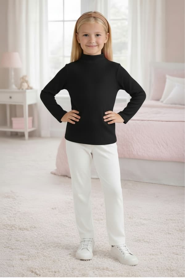 Børne HALV TURTLENECK 134 RIBBET BOMULD ELASTIK DARTOMIK SORT